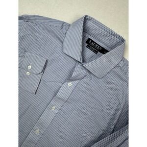 Lauren Ralph‎ Lauren Slim Fit Stretch Non Iron Blue Striped Dress Shirt 16 32/33